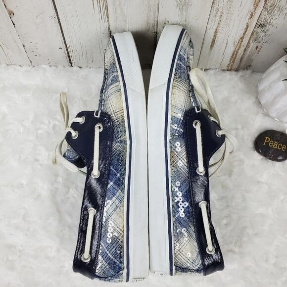 Sperry Topsider Shoes Sequin Blue Size 9.5 - Picture 10 of 11